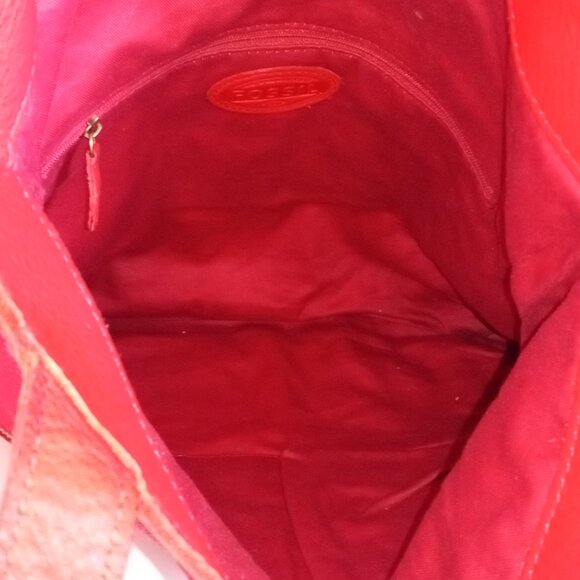 Vintage FOSSIL Fold-over Convertible Crossbody Bag Lipstick Red Pebbled Leather - Picture 15 of 15